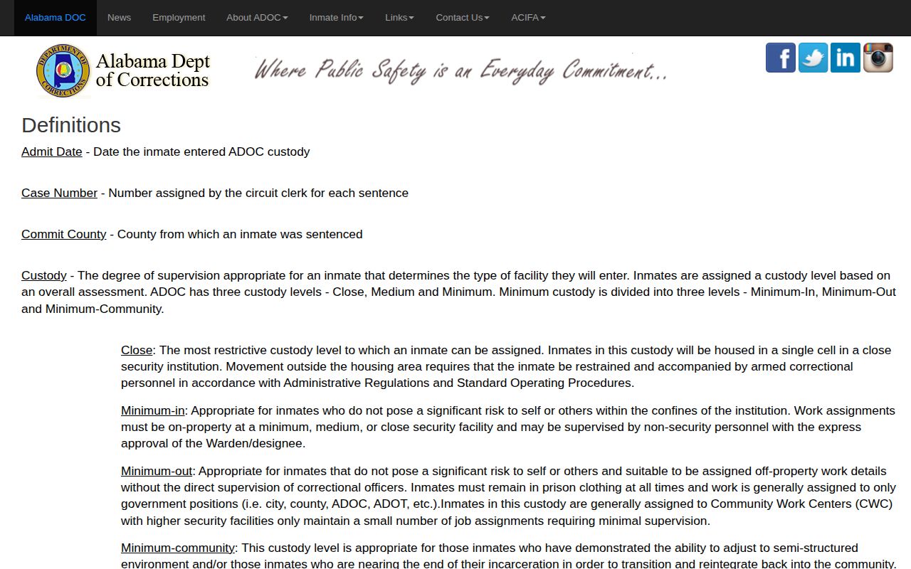 Coosa County inmate release date ADOC Minimum Release Date definitions